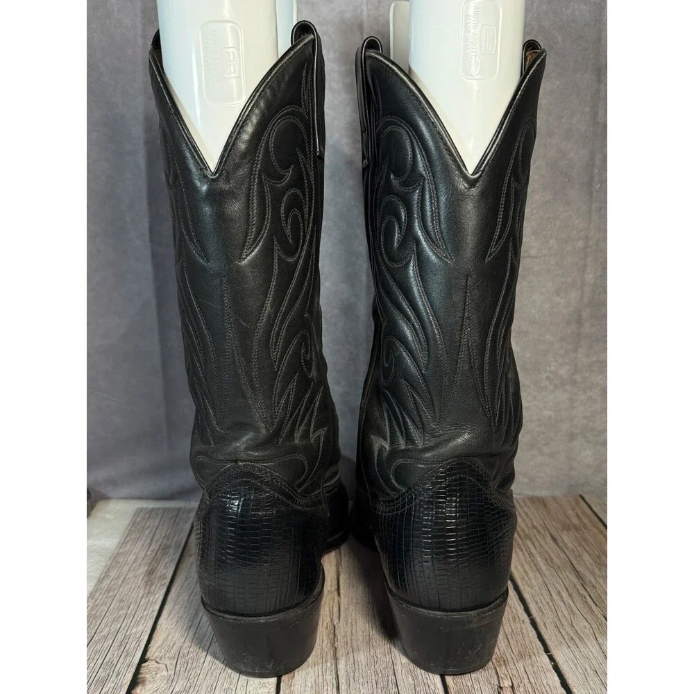 Palomino Mens 10 D Black Lizard Cowboy Boots USA Western Exotic Leather